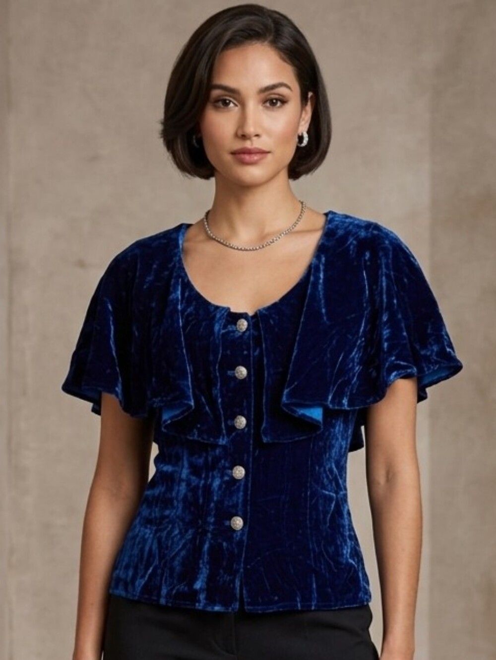 M Designs by Martin McCrea Blue Velvet Top Size M - Picture 2 of 10